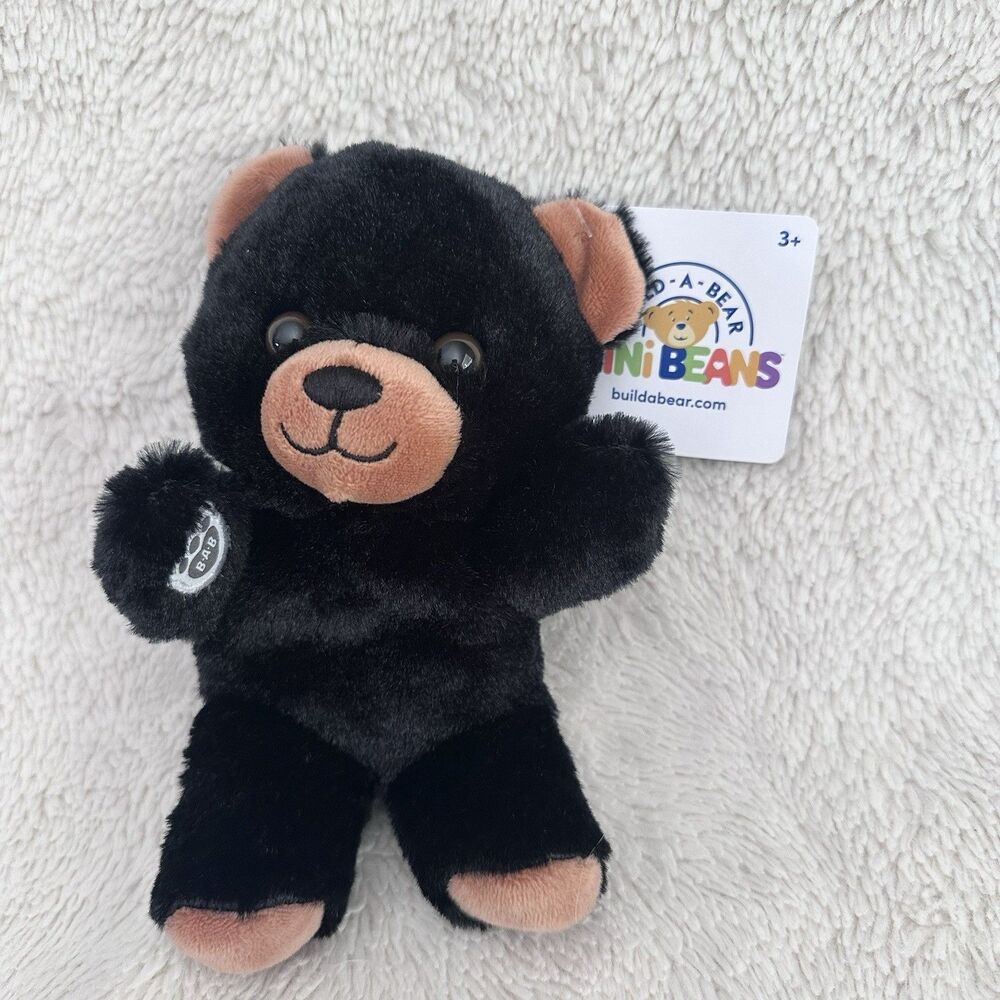 New BAB Build A Bear 7" Mini Beans Black Bear Wildlife Nature Plush Toy